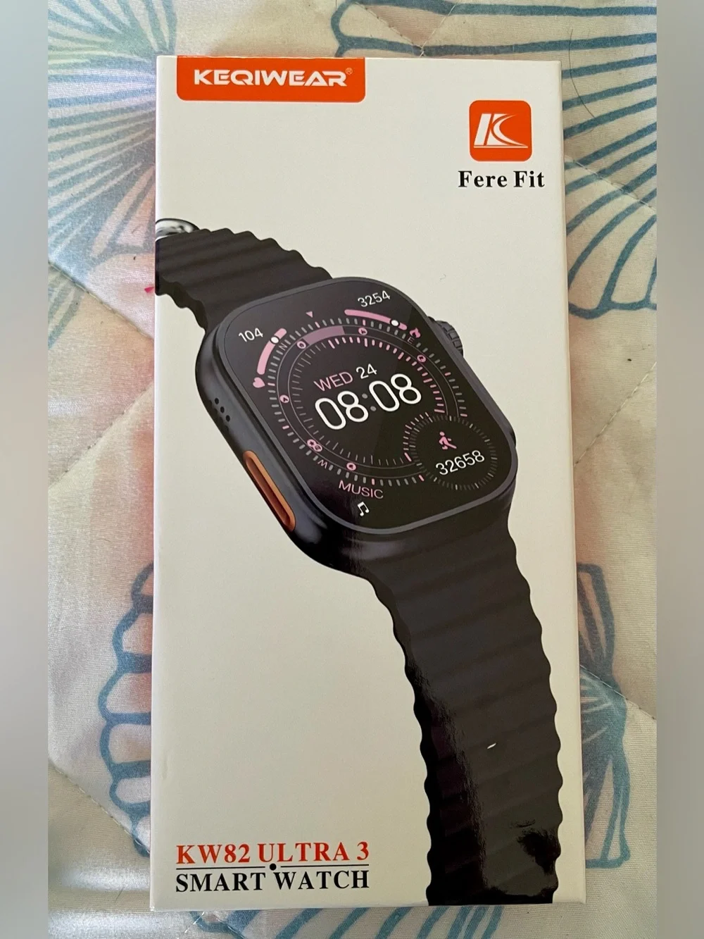 Black Smartwatch with Ribbed Silicone Band - NEW